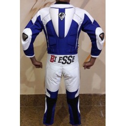 Tuta minimoto Biesse divisibile pelle e tessuto blu bianco nero - retro