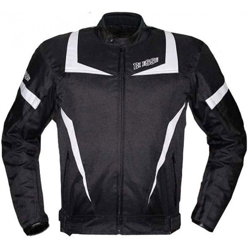 Giacca Moto Touring UOMO Sport Tessuto, Protezioni CE, colore Nero-Bianco,  Impermeabile Regolabile, fodera termica