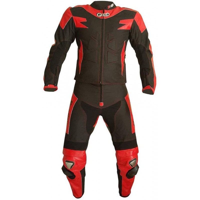 Tuta moto divisibile 2 pezzi pelle e tessuto rosso nero Biesse MOTO