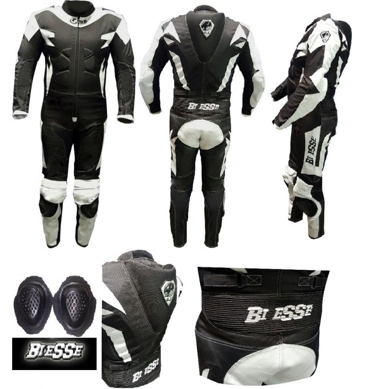 Tuta Moto Stradale Viaggio Sport Protezioni Rigidi CE Gobba Grande BIESSE  Intera BIANCO/NERO