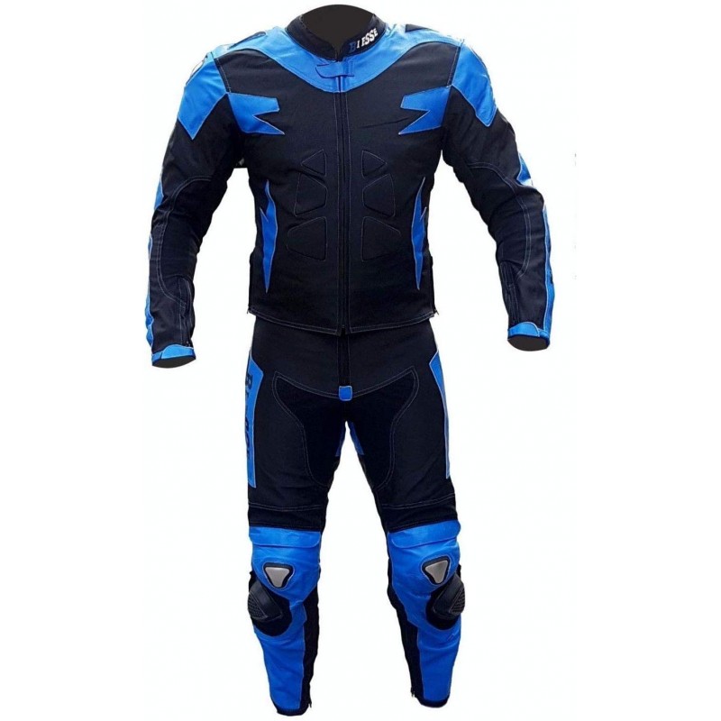 BIESSE - Tuta moto divisibile 2 pezzi pelle e tessuto blu nero