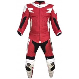 Biesse - Tuta moto divisibile pelle e tessuto Bianco-Rosso - fronte