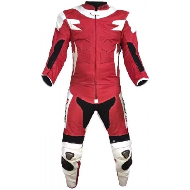 Biesse - Tuta moto divisibile pelle e tessuto Bianco-Rosso - fronte