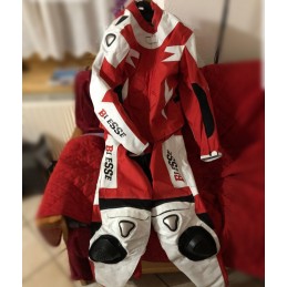 Biesse - Tuta moto divisibile pelle e tessuto Bianco-Rosso - fronte