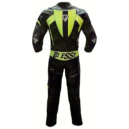 Tuta minimoto Biesse divisibile pelle e tessuto nero giallo fluo - retro