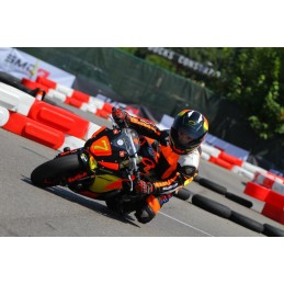 Tuta minimoto Biesse divisibile pelle e tessuto nero arancione - in pista