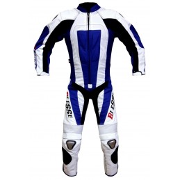 Tuta minimoto Biesse divisibile pelle e tessuto blu bianco nero - fronte